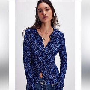 Free People Caught a Feeling Cardi in Eclipse Combo Navy  Blue Small NWOT